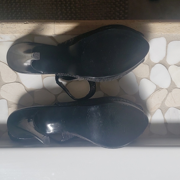 Black Shimmery Open Toe Sling Back Heels - Picture 5 of 5